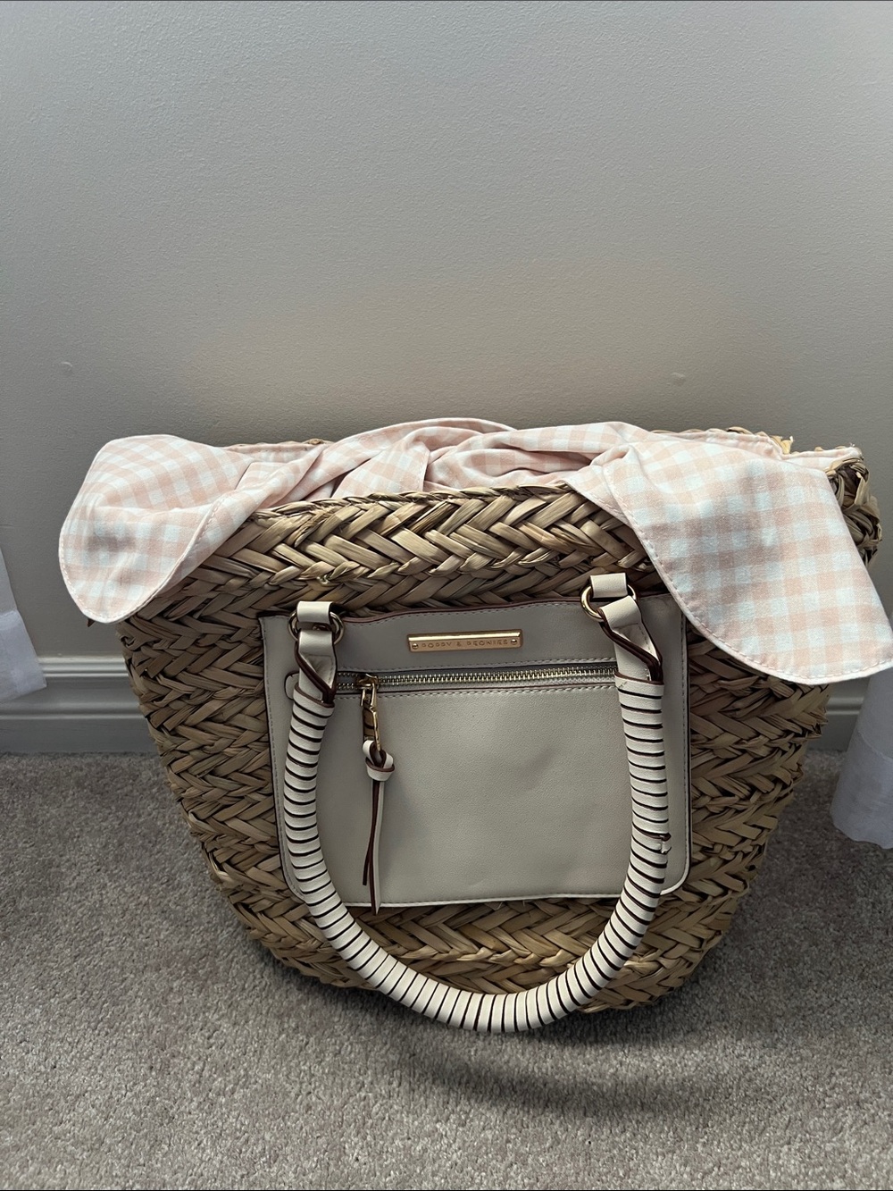 Poppy & Peonies straw tote with wrapped handles - Picture 6 of 13
